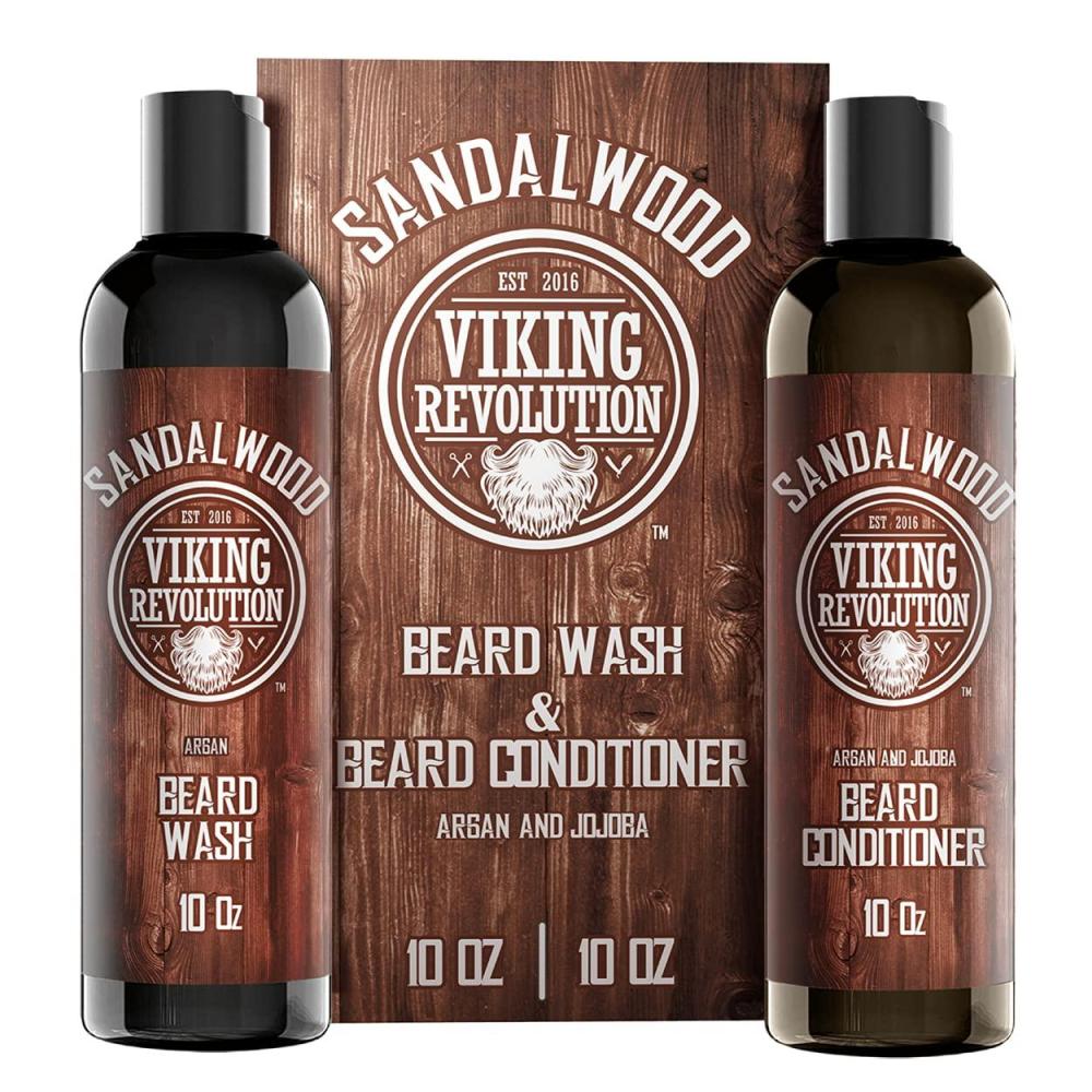 image:imageViking Revolution Beard Wash amp Beard Conditioner Set wArgan amp Jojoba Oils Softens amp Strengthens Natural Beard Shampoo wBeard Oil Sandalwood 5oz10 Fl Oz Pack of 2