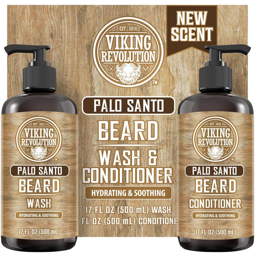 image:imageViking Revolution Beard Wash amp Beard Conditioner Set with Argan amp Jojoba Oils Softens and Strengthens Natural Sandalwood Scent Beard Shampoo with Beard Oil 17 ozPalo Santo