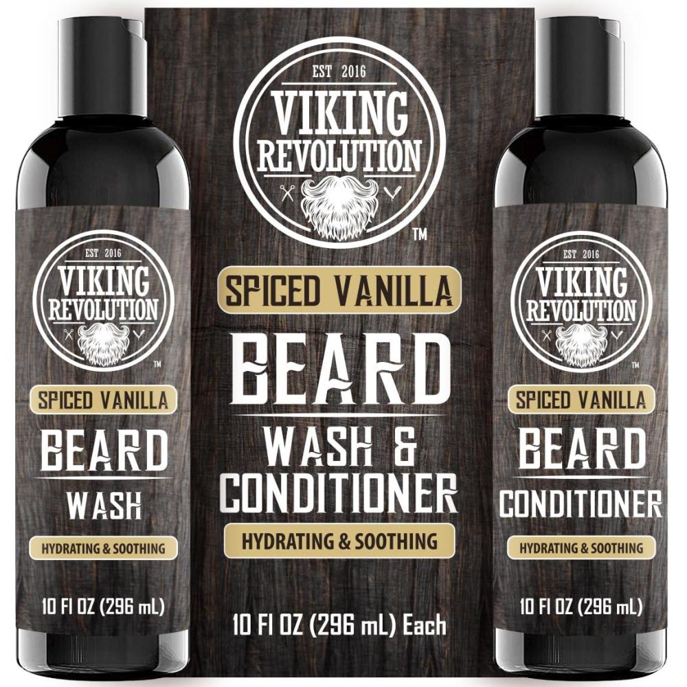image:imageViking Revolution Beard Wash and Beard Conditioner for Men with Argan Oil and Jojoba Oil Beard Softener and Strengthener Beard Care Beard Shampoo and Conditioner with Beard Oil 5oz Spiced Vanilla10 Fl Oz Pack of 2