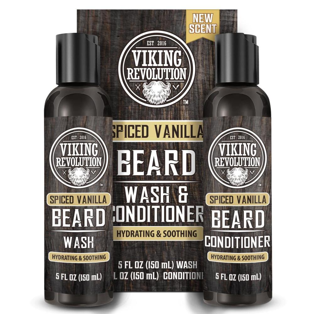 image:imageViking Revolution Beard Wash and Beard Conditioner for Men with Argan Oil and Jojoba Oil Beard Softener and Strengthener Beard Care Beard Shampoo and Conditioner with Beard Oil 5oz Spiced Vanilla5 Fl Oz Pack of 2