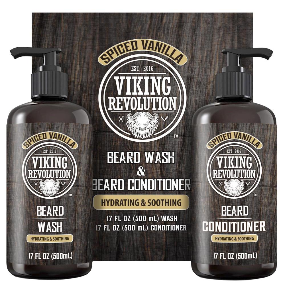 image:imageViking Revolution Beard Wash and Beard Conditioner for Men with Argan Oil and Jojoba Oil Beard Softener and Strengthener Beard Care Beard Shampoo and Conditioner with Beard Oil 17oz Spiced VanillaBeard Wash and Conditioner