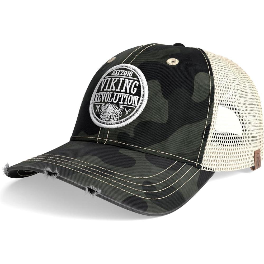 image:imageViking Revolution Black Trucker Hat for Men Mesh Black Hats for Men Baseball Cap Distressed with Velcro Adjustable Dad HatCamouflage