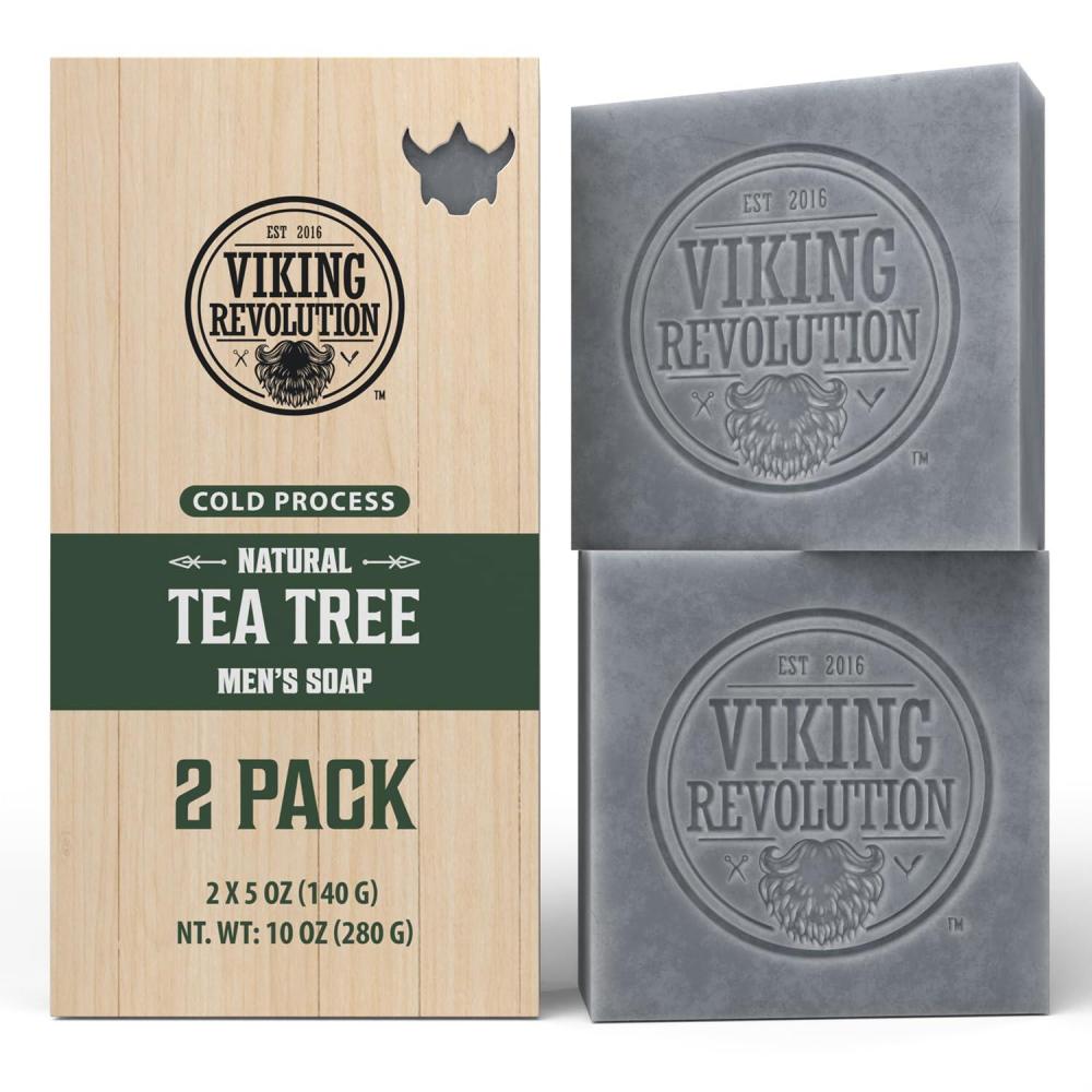 image:imageViking Revolution Sandalwood Natural Soap for Men Mens Soap Bar with Essential Oils Cold Pressed Bar Soap for Men Nourishing Mens Bar Soap with Coconut Oil Shea Oil Almond Oil 2 PackTea Tree