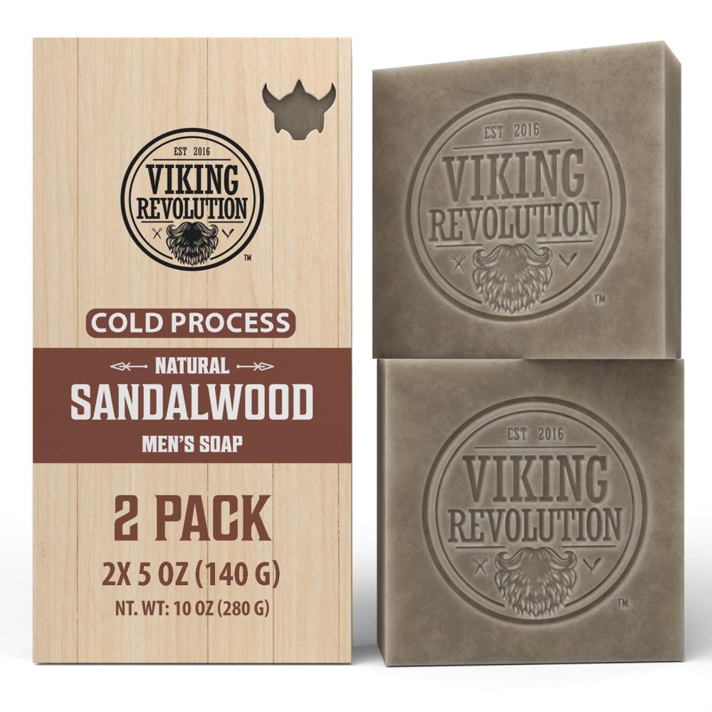 image:imageViking Revolution Sandalwood Natural Soap for Men Mens Soap Bar with Essential Oils Cold Pressed Bar Soap for Men Nourishing Mens Bar Soap with Coconut Oil Shea Oil Almond Oil 2 PackSandalwood