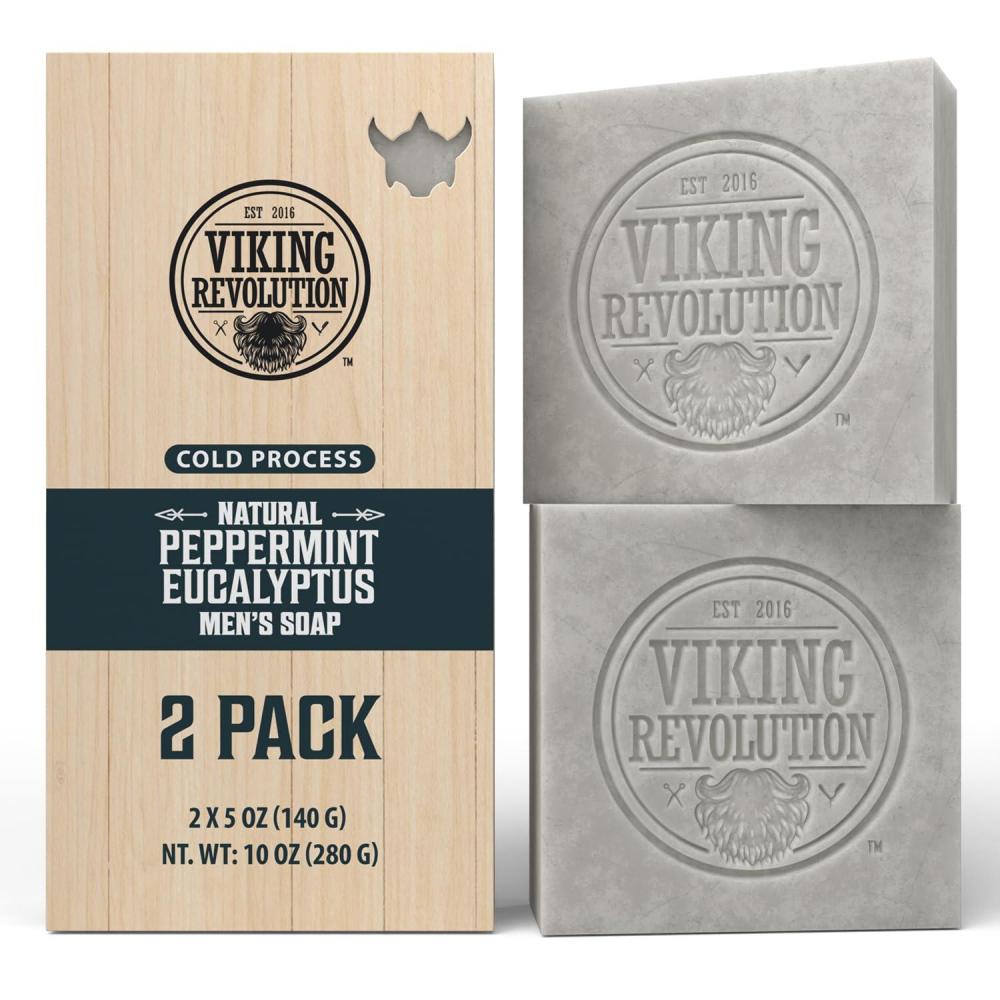 image:imageViking Revolution Sandalwood Natural Soap for Men Mens Soap Bar with Essential Oils Cold Pressed Bar Soap for Men Nourishing Mens Bar Soap with Coconut Oil Shea Oil Almond Oil 2 PackPeppermint Eucalyptus