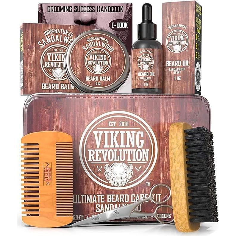 image:imageViking Revolution Ultimate Grooming Kit for Men Boar Brush Wood Comb Sandalwood Balm amp Oil Scissors for Beard amp Mustache6 Piece Set