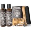 Viking Revolution Beard Comb & Beard Brush Set for Men — Natural Boar Bristle Brush and Dual Action Pear Wood Comb w/Velvet Travel Pouch – Great for Grooming Beards and Mustaches(Beard Comb & Brush w/ Wash and Conditioner)