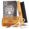 Viking Revolution Beard Comb & Beard Brush Set for Men — Natural Boar Bristle Brush and Dual Action Pear Wood Comb w/Velvet Travel Pouch – Great for Grooming Beards and Mustaches(Beard Comb & Brush)