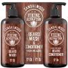 Viking Revolution Beard Wash & Beard Conditioner Set with Argan & Jojoba Oils – Softens and Strengthens – Natural Sandalwood Scent – Beard Shampoo with Beard Oil (17 oz)(Sandalwood)