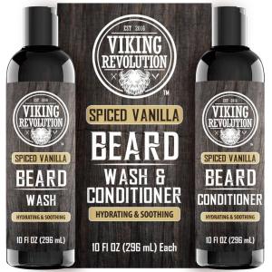 Viking Revolution Beard Wash and Beard Conditioner for Men with Argan Oil and Jojoba Oil – Beard Softener and Strengthener Beard Care Beard Shampoo and Conditioner with Beard Oil (5oz, Spiced Vanilla)(10 Fl Oz (Pack of 2))