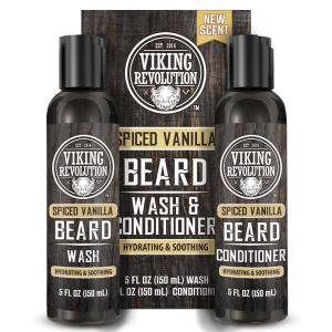 Viking Revolution Beard Wash and Beard Conditioner for Men with Argan Oil and Jojoba Oil – Beard Softener and Strengthener Beard Care Beard Shampoo and Conditioner with Beard Oil (5oz, Spiced Vanilla)(5 Fl Oz (Pack of 2))