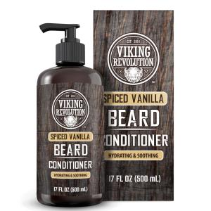Viking Revolution Beard Wash and Beard Conditioner for Men with Argan Oil and Jojoba Oil – Beard Softener and Strengthener Beard Care Beard Shampoo and Conditioner with Beard Oil (17oz Spiced Vanilla)(Beard Conditioner)