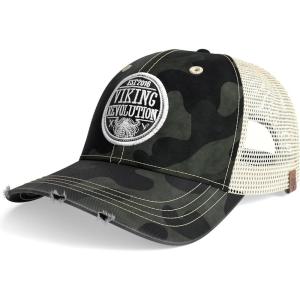 Viking Revolution Black Trucker Hat for Men – Mesh Black Hats for Men Baseball Cap Distressed with Velcro Adjustable Dad Hat(Camouflage)