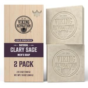 Viking Revolution Sandalwood Natural Soap for Men – Mens Soap Bar with Essential Oils Cold Pressed Bar Soap for Men – Nourishing Mens Bar Soap with Coconut Oil, Shea Oil, Almond Oil (2 Pack)(Clary Sage)