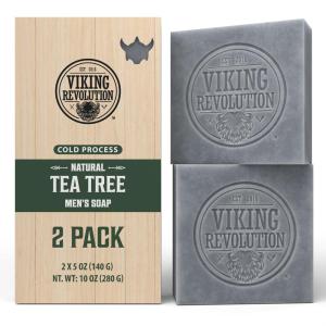 Viking Revolution Sandalwood Natural Soap for Men – Mens Soap Bar with Essential Oils Cold Pressed Bar Soap for Men – Nourishing Mens Bar Soap with Coconut Oil, Shea Oil, Almond Oil (2 Pack)(Tea Tree)