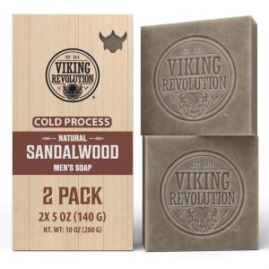 Viking Revolution Sandalwood Natural Soap for Men – Mens Soap Bar with Essential Oils Cold Pressed Bar Soap for Men – Nourishing Mens Bar Soap with Coconut Oil, Shea Oil, Almond Oil (2 Pack)(Sandalwood)