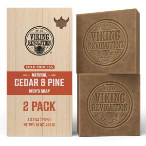 Viking Revolution Sandalwood Natural Soap for Men – Mens Soap Bar with Essential Oils Cold Pressed Bar Soap for Men – Nourishing Mens Bar Soap with Coconut Oil, Shea Oil, Almond Oil (2 Pack)(Cedar & Pine)