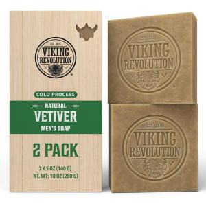 Viking Revolution Sandalwood Natural Soap for Men – Mens Soap Bar with Essential Oils Cold Pressed Bar Soap for Men – Nourishing Mens Bar Soap with Coconut Oil, Shea Oil, Almond Oil (2 Pack)(Vetiver)