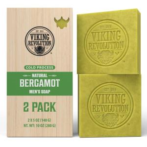 Viking Revolution Sandalwood Natural Soap for Men – Mens Soap Bar with Essential Oils Cold Pressed Bar Soap for Men – Nourishing Mens Bar Soap with Coconut Oil, Shea Oil, Almond Oil (2 Pack)(Bergamot)