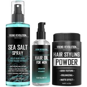 Viking Revolution Sea Salt Spray for Men – Hair Texturizing Spray with Kelp, Aloe Vera and Red Algae Extract – Surf Sprays to Add Volume and Texture for Men and Women Beach Hair – 8.8oz(8.8 Fl Oz + 3.38 Fl Oz + 1 Ounce)
