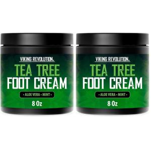 Viking Revolution Tea Tree Foot Cream for Dry Cracked Heels – Foot Balm For Cracked Feet – Dry Feet Repairing Cream with Aloe Vera and Mint (8oz)(8 Ounce (Pack of 2))