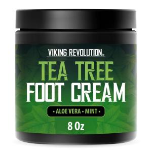 Viking Revolution Tea Tree Foot Cream for Dry Cracked Heels – Foot Balm For Cracked Feet – Dry Feet Repairing Cream with Aloe Vera and Mint (8oz)(8 Ounce (Pack of 1))