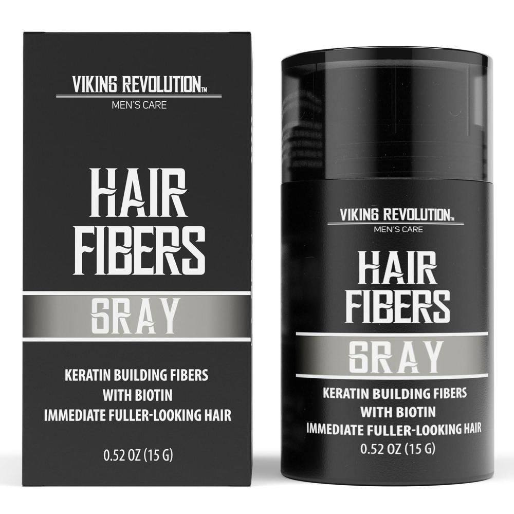 image:imageViking Revolution Dark Brown Hair Fibers for Thinning Hair Men Thick Fiber for Bald Spot Cover Up Hair Building Fibers with Kerating and Biotin Hair Fiber for Men for a Fuller Look 052ozGray