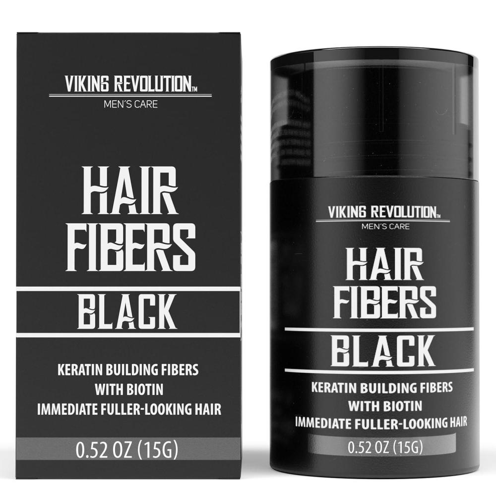image:imageViking Revolution Dark Brown Hair Fibers for Thinning Hair Men Thick Fiber for Bald Spot Cover Up Hair Building Fibers with Kerating and Biotin Hair Fiber for Men for a Fuller Look 052ozBlack
