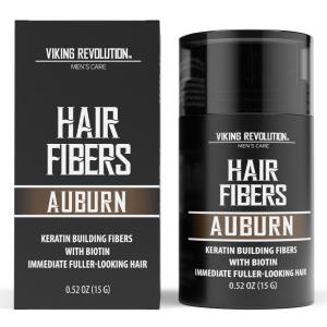 Viking Revolution Dark Brown Hair Fibers for Thinning Hair Men – Thick Fiber for Bald Spot Cover Up – Hair Building Fibers with Kerating and Biotin – Hair Fiber for Men for a Fuller Look (0.52oz)(Auburn)