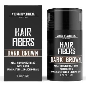 Viking Revolution Dark Brown Hair Fibers for Thinning Hair Men – Thick Fiber for Bald Spot Cover Up – Hair Building Fibers with Kerating and Biotin – Hair Fiber for Men for a Fuller Look (0.52oz)(Dark Brown)