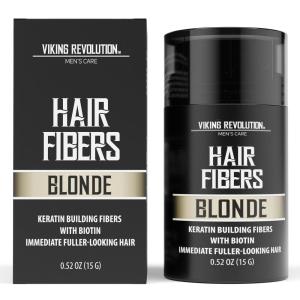 Viking Revolution Dark Brown Hair Fibers for Thinning Hair Men – Thick Fiber for Bald Spot Cover Up – Hair Building Fibers with Kerating and Biotin – Hair Fiber for Men for a Fuller Look (0.52oz)(Blonde)