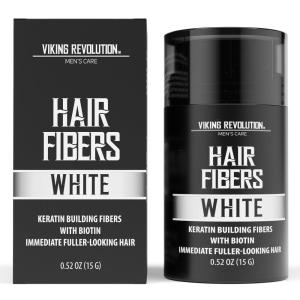 Viking Revolution Dark Brown Hair Fibers for Thinning Hair Men – Thick Fiber for Bald Spot Cover Up – Hair Building Fibers with Kerating and Biotin – Hair Fiber for Men for a Fuller Look (0.52oz)(White)