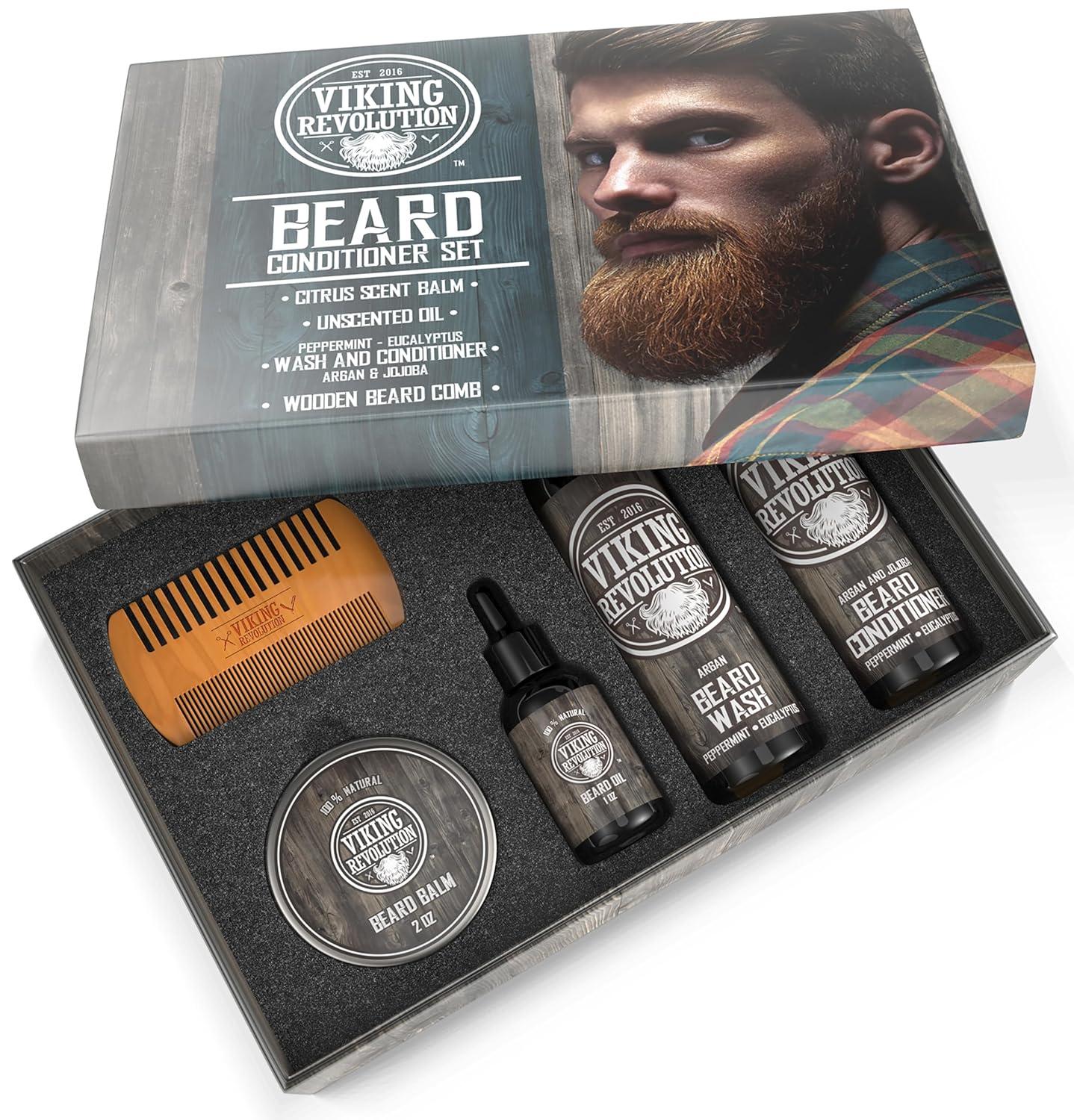 image:imageViking Revolution Ultimate Conditioner for Mens Beard Grooming Softens Smoothes and Soothes Beard Itch Contains Wash Conditioner Beard Oil Balm and Comb Classic SetCitrus