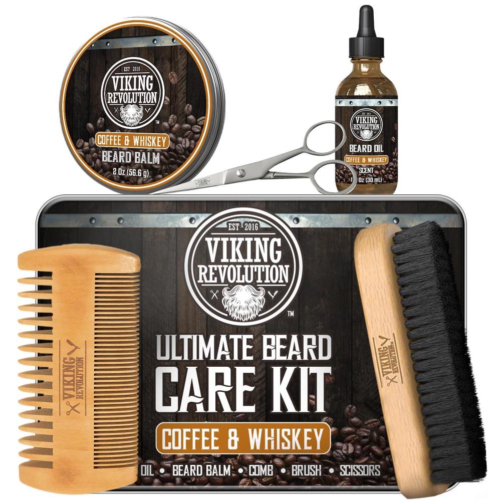 image:imageBeard Growth Kit Oil Balm Serum Derma Roller amp Wooden Comb for Beard amp Mustache GrowthCoffee Whiskey