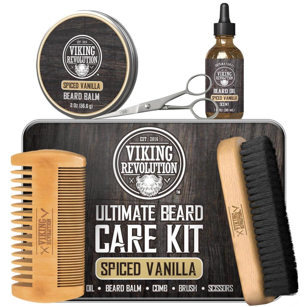 image:imageBeard Growth Kit Oil Balm Serum Derma Roller amp Wooden Comb for Beard amp Mustache GrowthSpiced Vanilla
