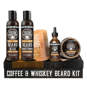 Viking Revolution Ultimate Conditioner for Men’s Beard Grooming – Softens, Smoothes and Soothes Beard Itch- Contains Wash, Conditioner, Beard Oil, Balm and Comb- Classic Set(Coffee Whiskey)