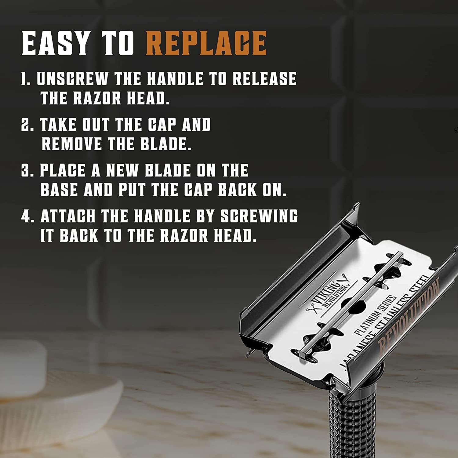 image:imageSHAVING REVOLUTION Long Handle Double Edge Safety Razor Butterfly Open Razor 10 Japanese Stainless Steel Double Edge Blades Close Clean Shaving Razor Men Black Long Handle 12 Piece SetBlack