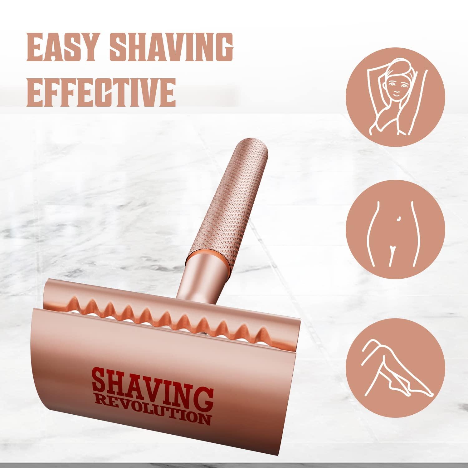 image:imageViking Revolution Double Edge Safety Razor for Women Rose Gold Stainless Steel Single Blade Reusable Metal Razor With 10 Double Edge Blades