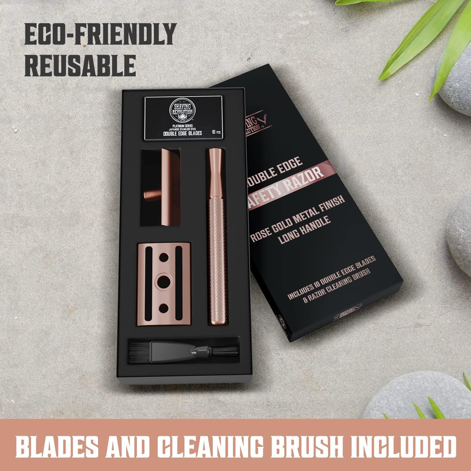 image:imageViking Revolution Double Edge Safety Razor for Women Rose Gold Stainless Steel Single Blade Reusable Metal Razor With 10 Double Edge Blades