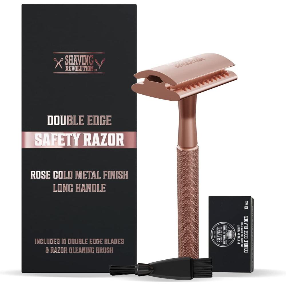 image:imageViking Revolution Double Edge Safety Razor for Women Rose Gold Stainless Steel Single Blade Reusable Metal Razor With 10 Double Edge Blades