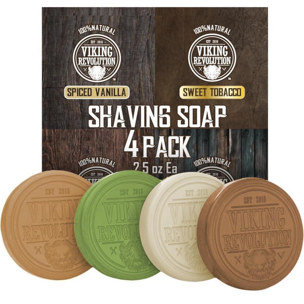 image:imageViking Revolution Shaving Soap for Men Shave Soap for Use with Shaving Brush and Bowl for Smoothest Wet Shave Shaving Soap Puck 4 Pack Variety Each Pack 25ozVanilla Bergamot Tobacco Oud