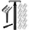 SHAVING REVOLUTION Long Handle Double Edge Safety Razor – Butterfly Open Razor 10 Japanese Stainless Steel Double Edge Blades – Close, Clean Shaving Razor Men., Black Long Handle, 12 Piece Set(Black)