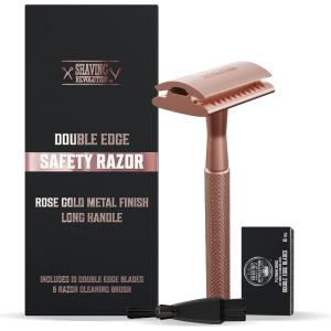 Viking Revolution Double Edge Safety Razor for Women – Rose Gold Stainless Steel Single Blade Reusable Metal Razor With 10 Double Edge Blades