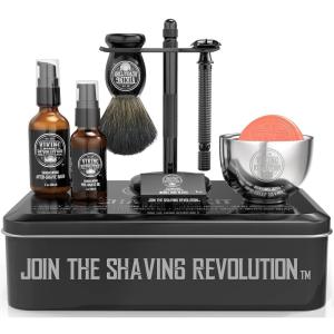 Viking Revolution Luxury Safety Razor Shaving Kit – Includes Double Edge Safety Razor, Stand, Bowl, After-Shave Balm, Pre-Shave Oil, Badger Brush – Safety Razor Kit