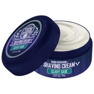 Viking Revolution Luxury Shaving Cream for Men- Sandalwood Scent – Soft, Smooth & Silky Shaving Soap – Rich Lather for the Smoothest Shave – 5.3oz(Clary Sage)