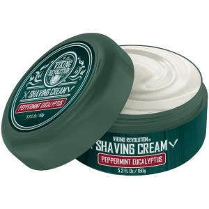 Viking Revolution Luxury Shaving Cream for Men- Sandalwood Scent – Soft, Smooth & Silky Shaving Soap – Rich Lather for the Smoothest Shave – 5.3oz(Peppermint & Eucalyptus)