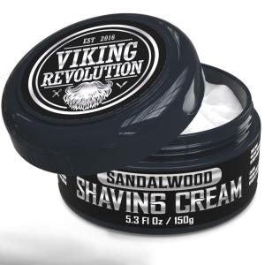 Viking Revolution Luxury Shaving Cream for Men- Sandalwood Scent – Soft, Smooth & Silky Shaving Soap – Rich Lather for the Smoothest Shave – 5.3oz(Sandalwood)
