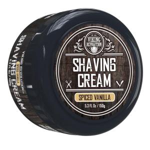 Viking Revolution Luxury Shaving Cream for Men- Sandalwood Scent – Soft, Smooth & Silky Shaving Soap – Rich Lather for the Smoothest Shave – 5.3oz(Spiced Vanilla)