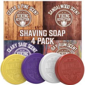 Viking Revolution Shaving Soap for Men – Shave Soap for Use with Shaving Brush and Bowl for Smoothest Wet Shave, Shaving Soap Puck – 4 Pack Variety, Each Pack 2.5oz(Sandalwood  Clary Sage  Cedar)