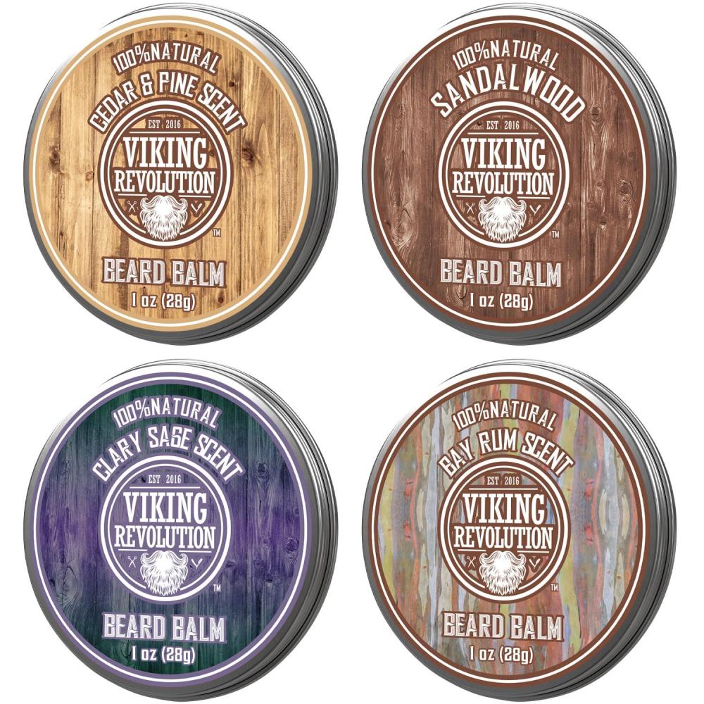 image:imageViking Revolution 4 Beard Balm Variety Pack 1oz Each Sandalwood Pine amp Cedar Bay Rum Clary Sage Styles Strengthens and Softens Beards and Mustaches Wax for MenCedar